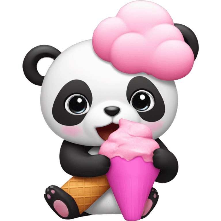 Make a pink panda eating a pink ice cream emoji