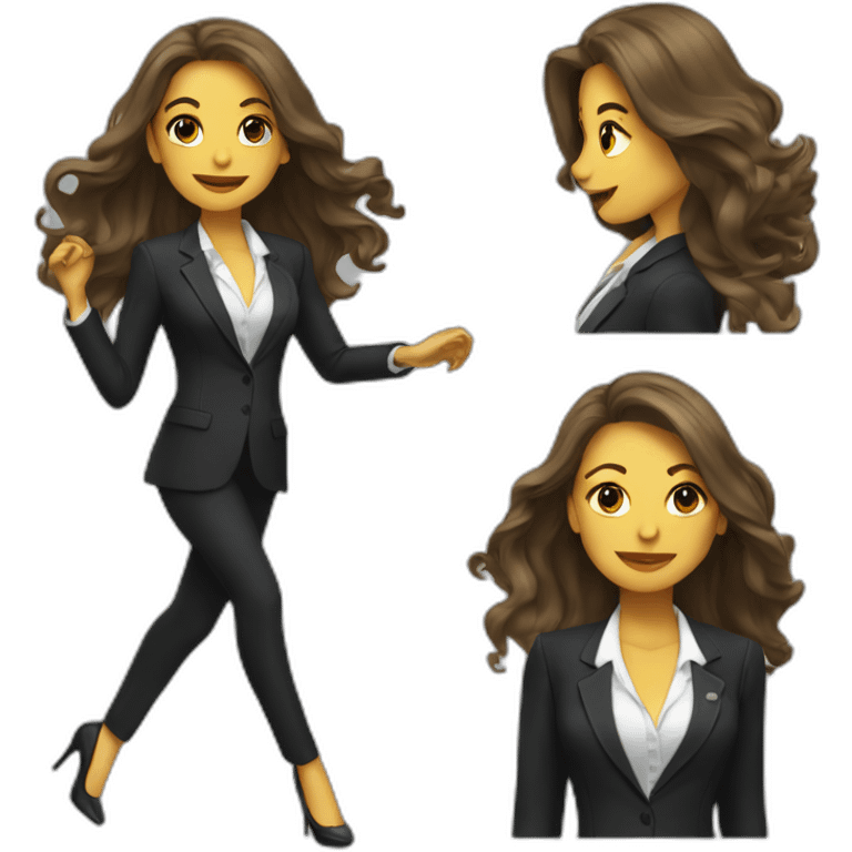 Woman with long hair dressing a suit dancing in high heels emoji