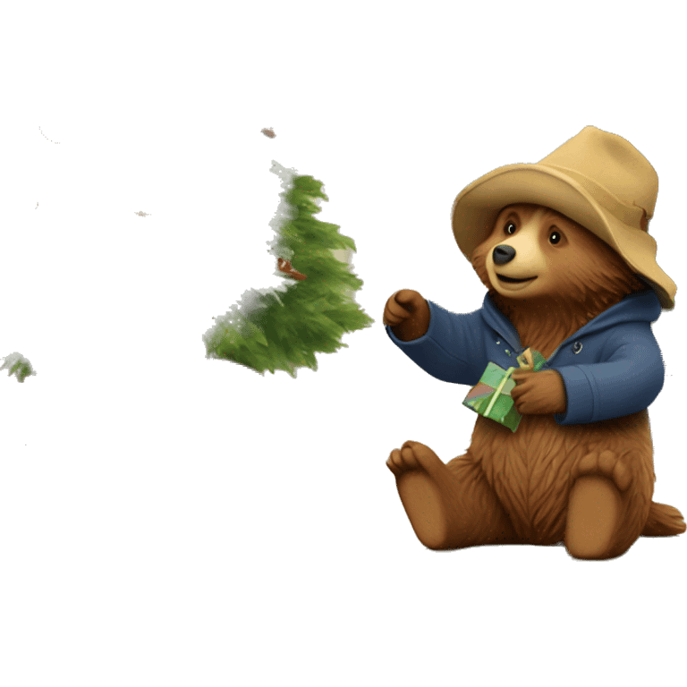 Paddington decorating a Christmas tree emoji