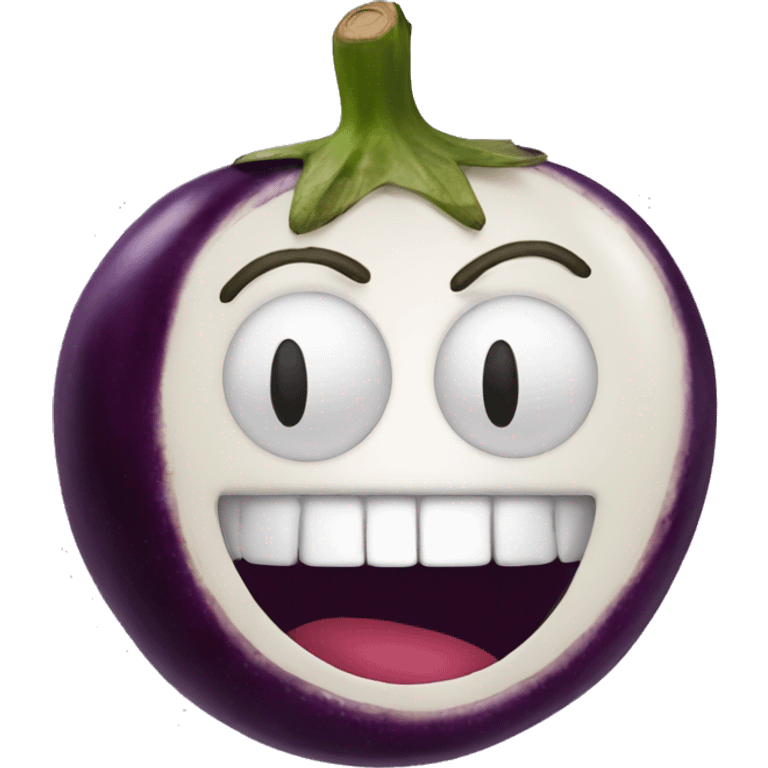 Smiley face with eggplant in mouth emoji