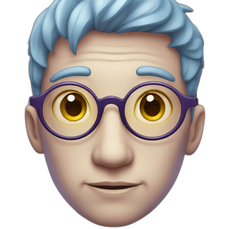 An alient with four eyes, a big yellow head that had red, purple and light blue highlights emoji