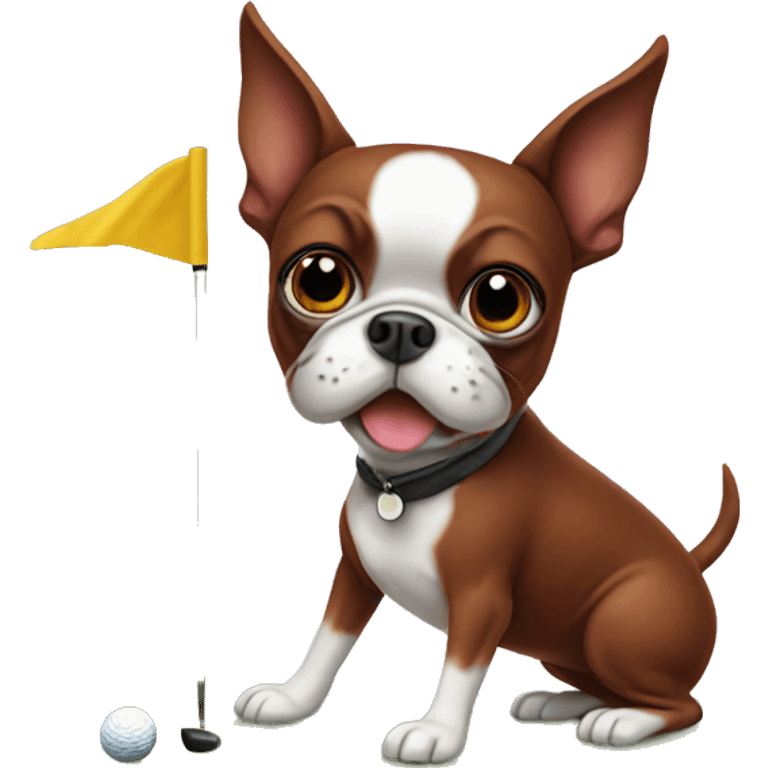 Red Boston terrier playing golf emoji