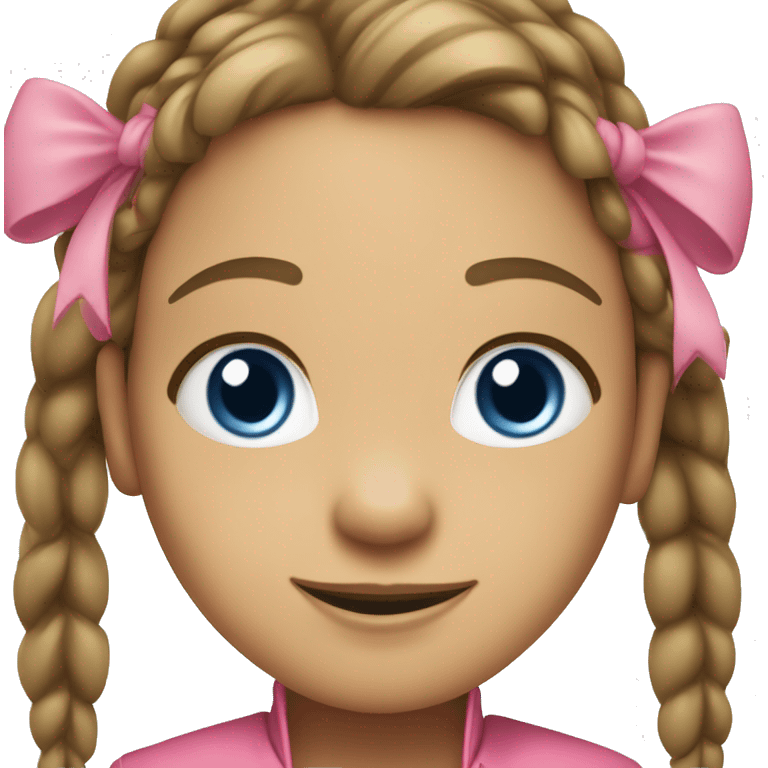 A girl with a smile, blue eyes, light skin, brown pigtails and two pink bows, in a yellow jacket emoji