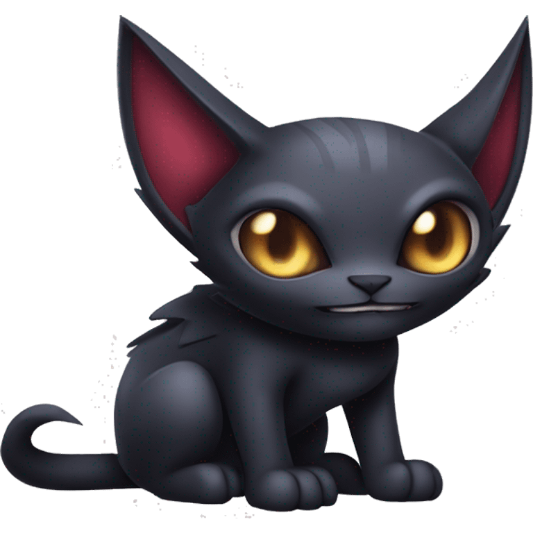 Cute edgy cool kawaii vampiric dark cat-vernid-Fakémon-Digimon with bat-wings as ears emoji