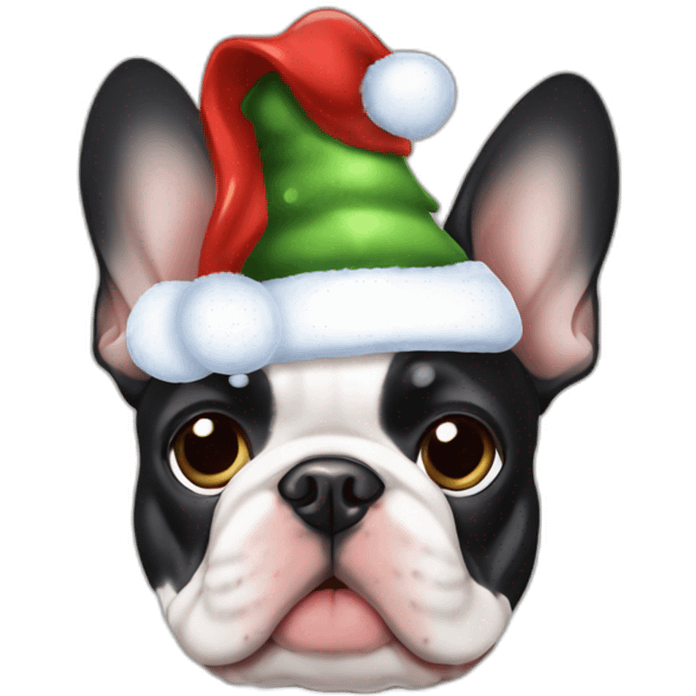 merle frenchie christmas hat one blue eye emoji