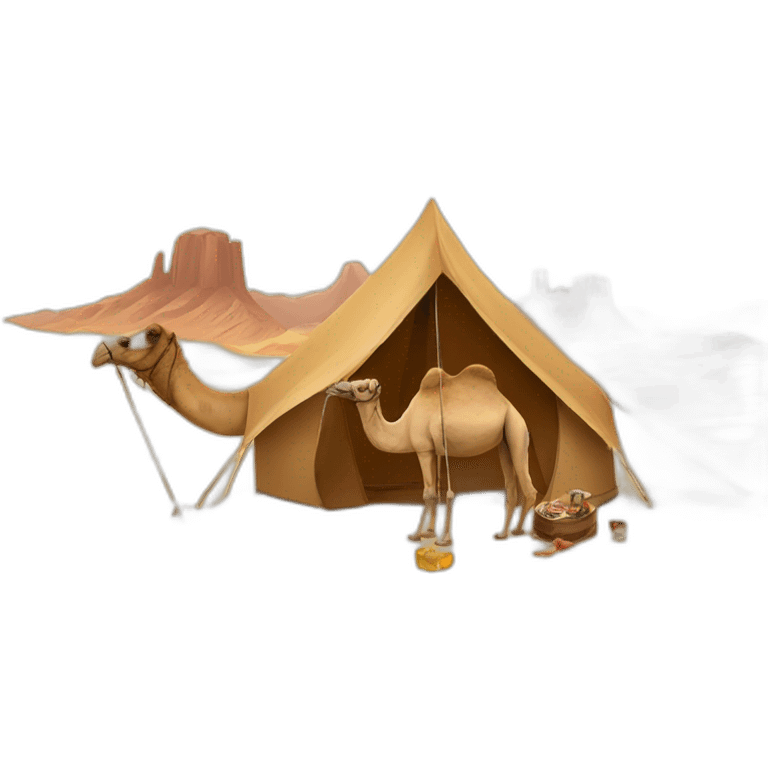 A tent, a camel and a desert emoji