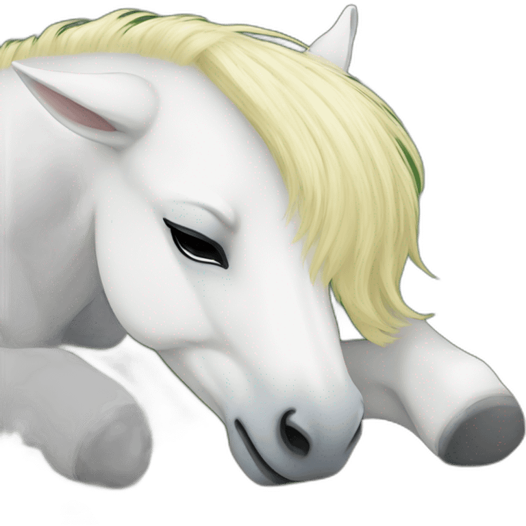 white pony sleeping lying on the ground emoji