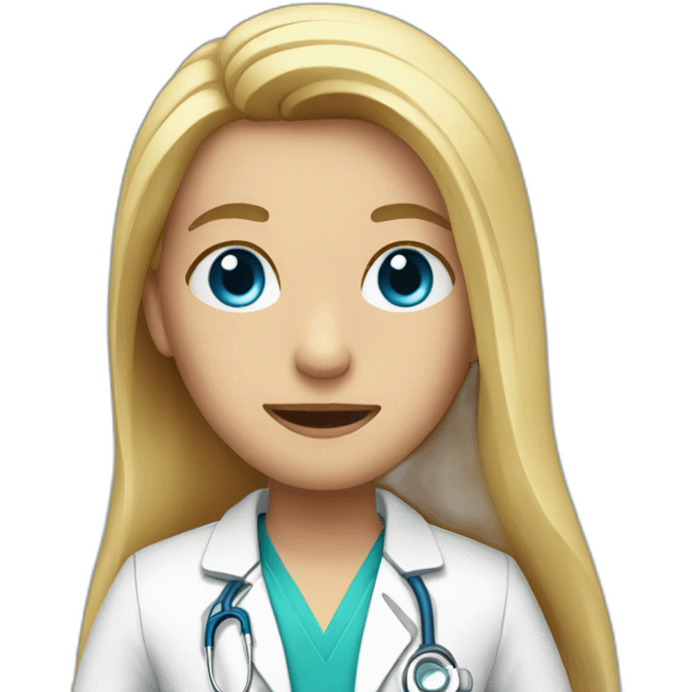 doctor with long blond hair and blue eyes and red face emoji