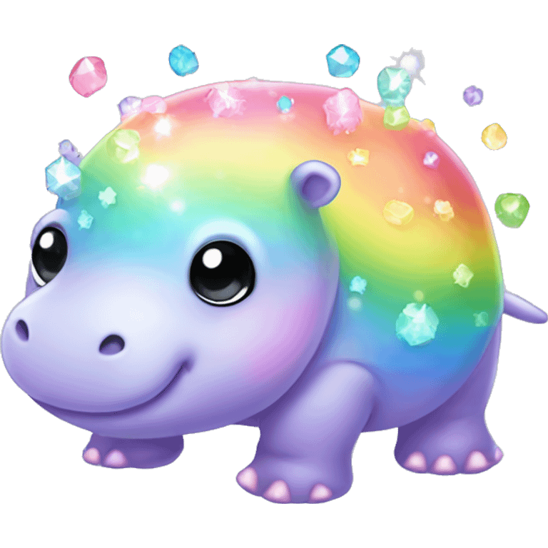 Kawaii rainbow pastel bedazzled sea hippo  emoji