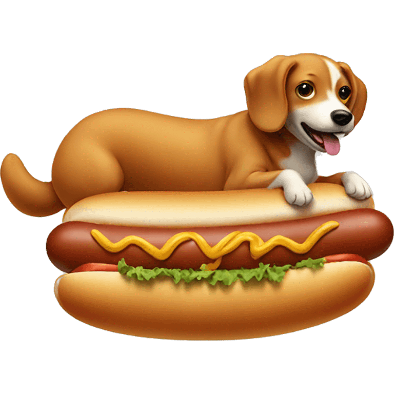 dog riding a hot dog in the air emoji