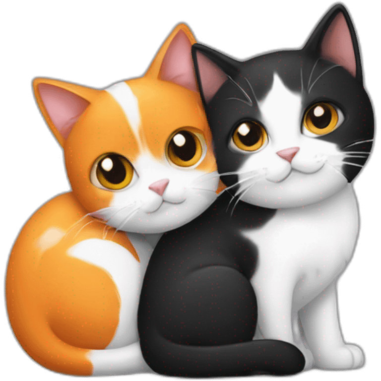 orangeand a black and white cat hugging emoji