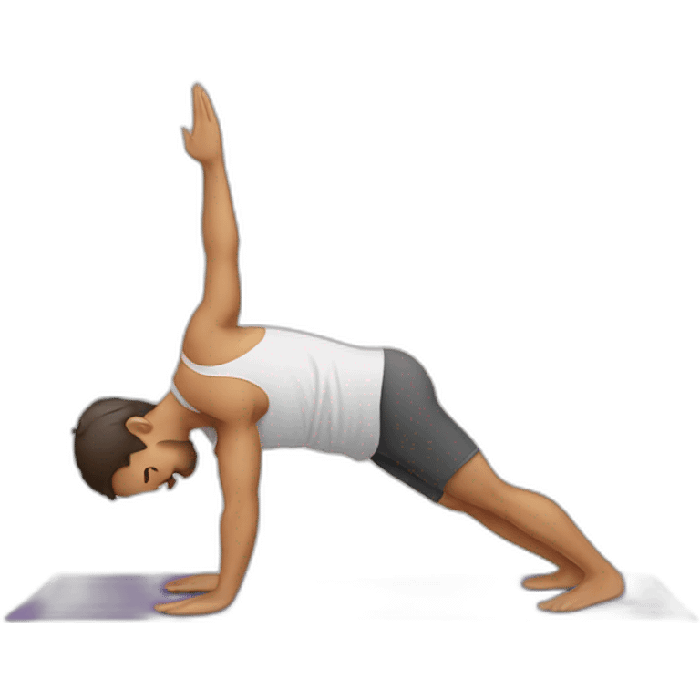 Man doing yoga near a drill emoji