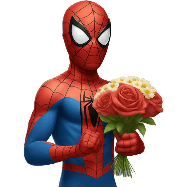 Spiderman holding flowers  emoji