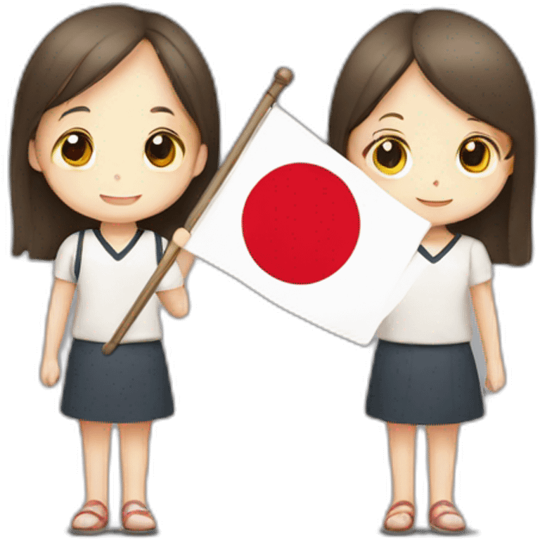 boy and girl holding Japanese flag emoji