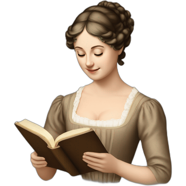 jane austen looking at a book emoji