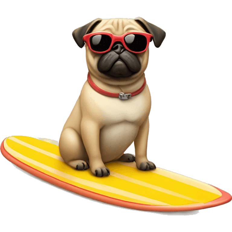 Pug on a surf board with sun glasses on emoji