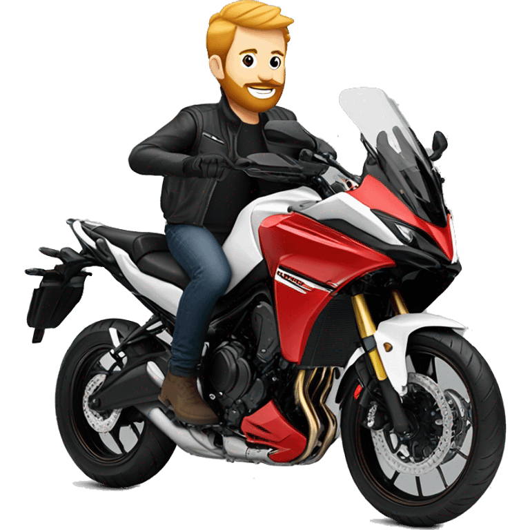 Blonde man with short ginger beard on red Yamaha Tracer 9r emoji