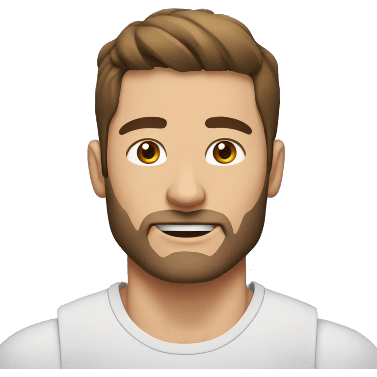 Guy with brown hair working out no facial hair and strong emoji