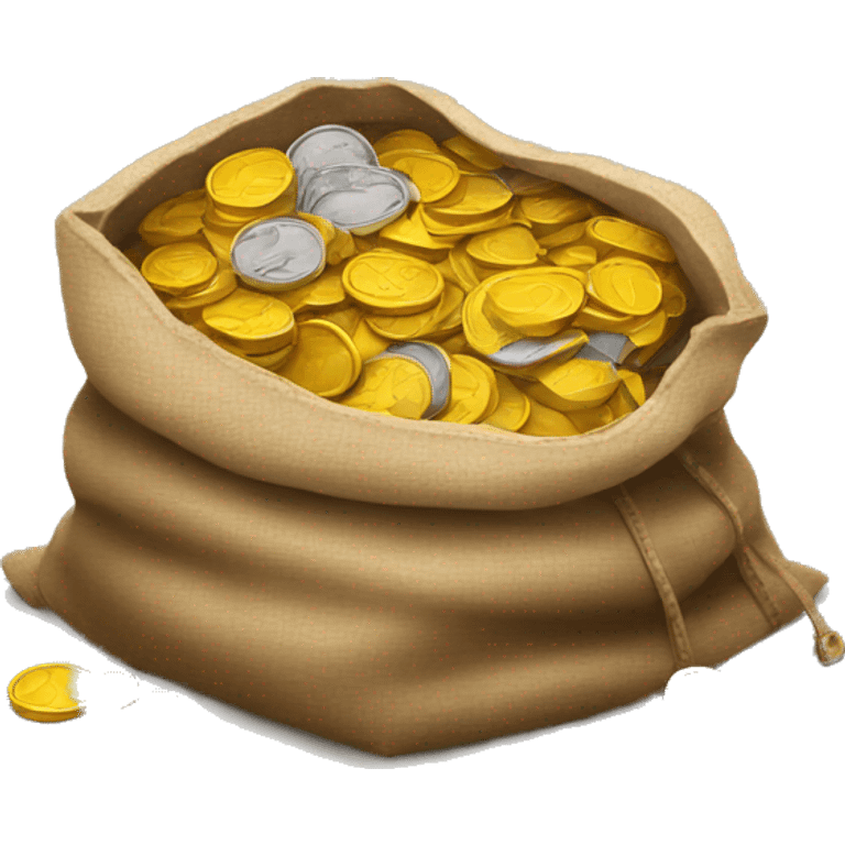 old open bag full of coins emoji