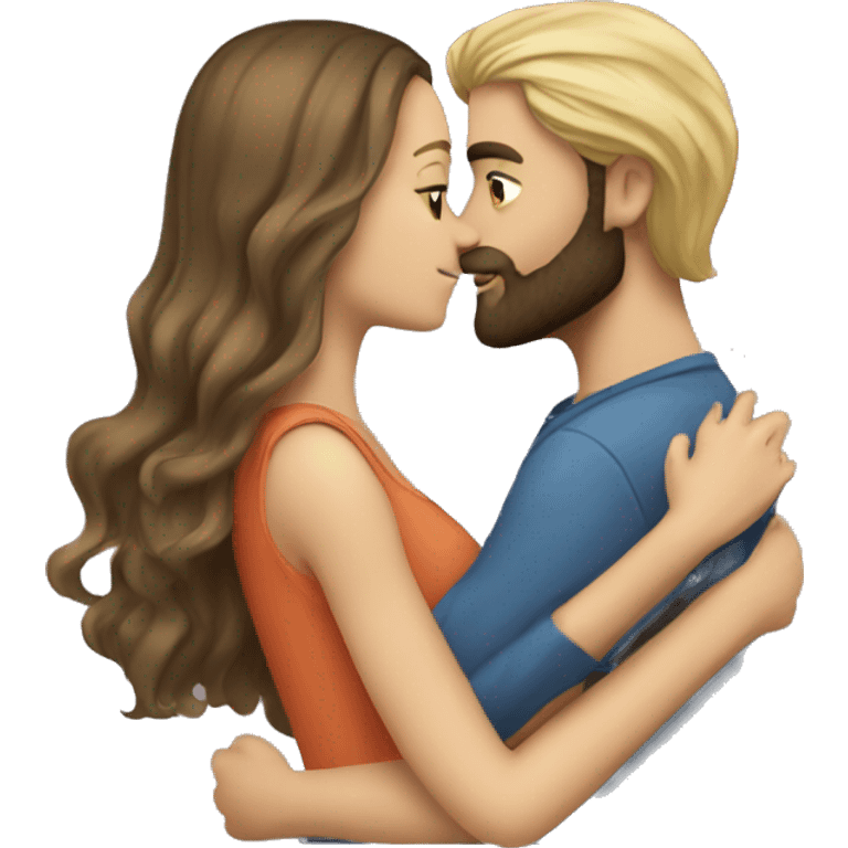 Brunette guy with beard kissing blond girl with long hair emoji