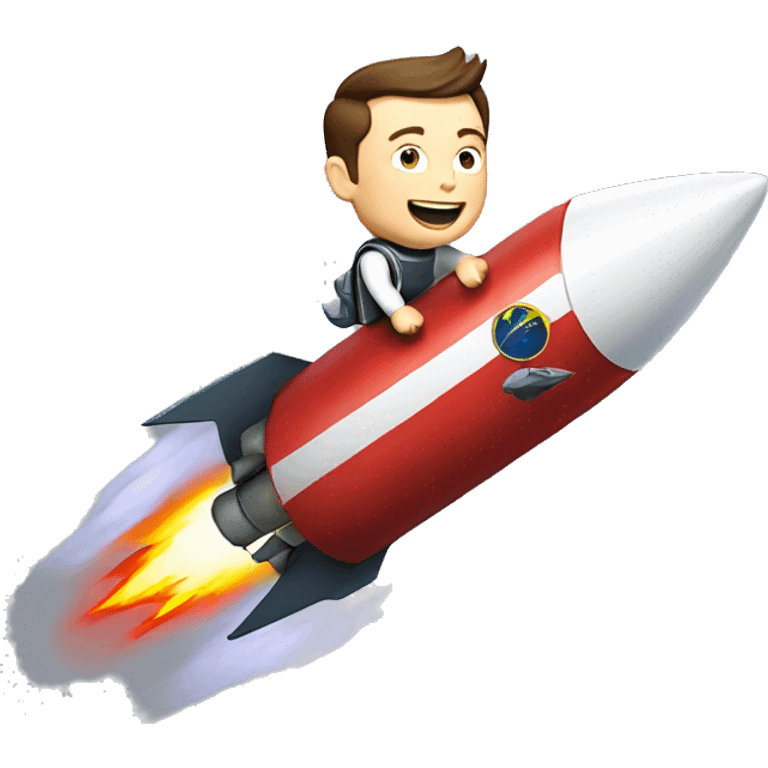 Elon Musk riding on top of a flying space rocket emoji