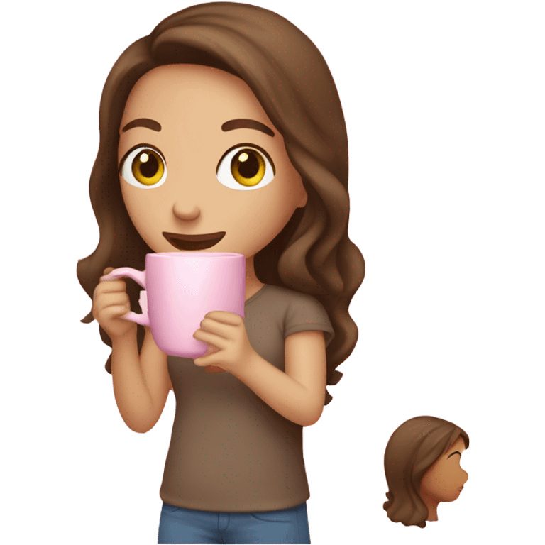 girl with brown hair drinking from light pink mug  emoji