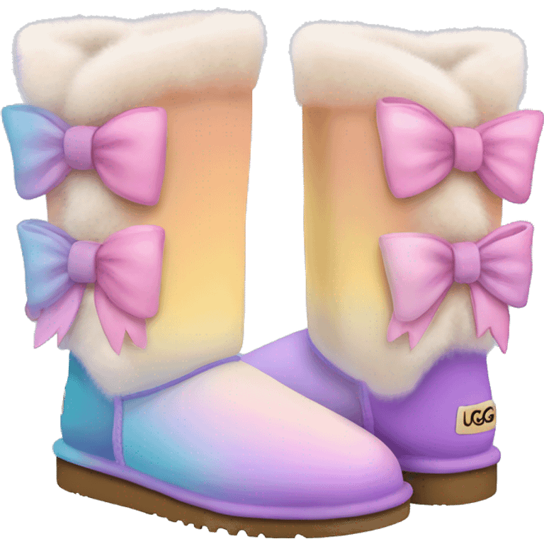 Realistic pair of pastel ombre Ugg fur boots with bows. emoji