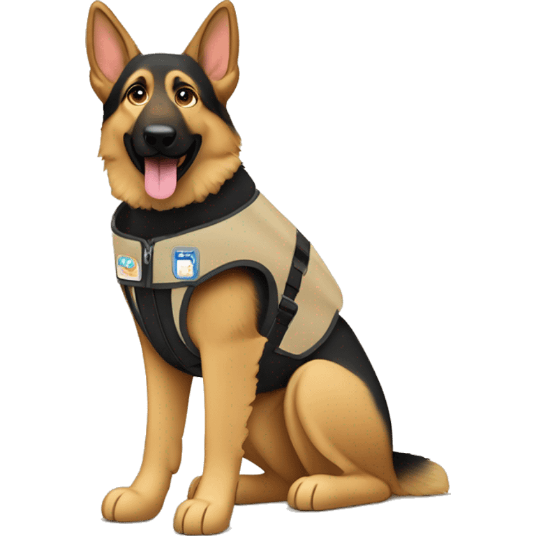 German shepherd service dog wearing a tan guide dog vest emoji