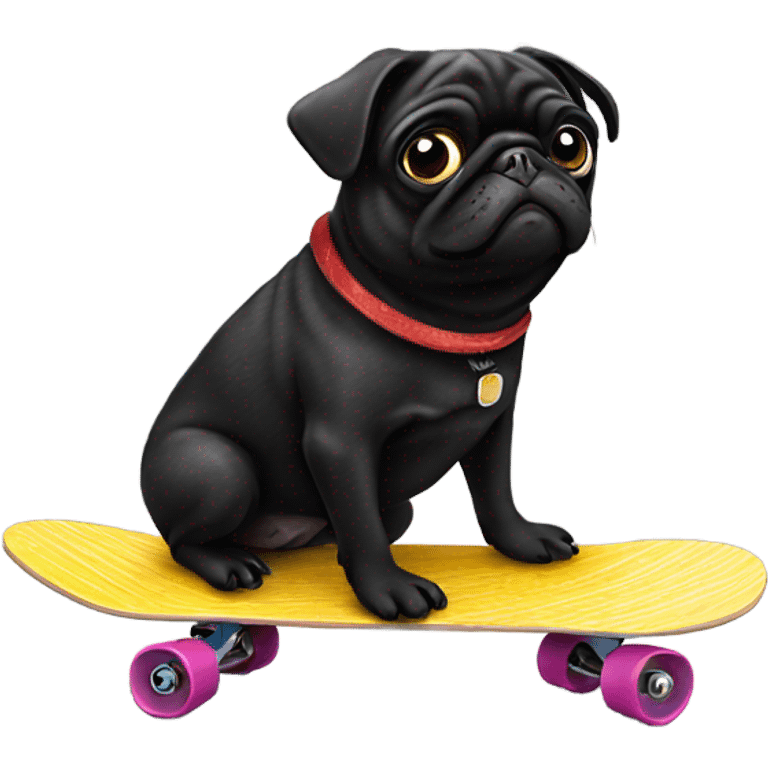 Black pug on a skateboard  emoji