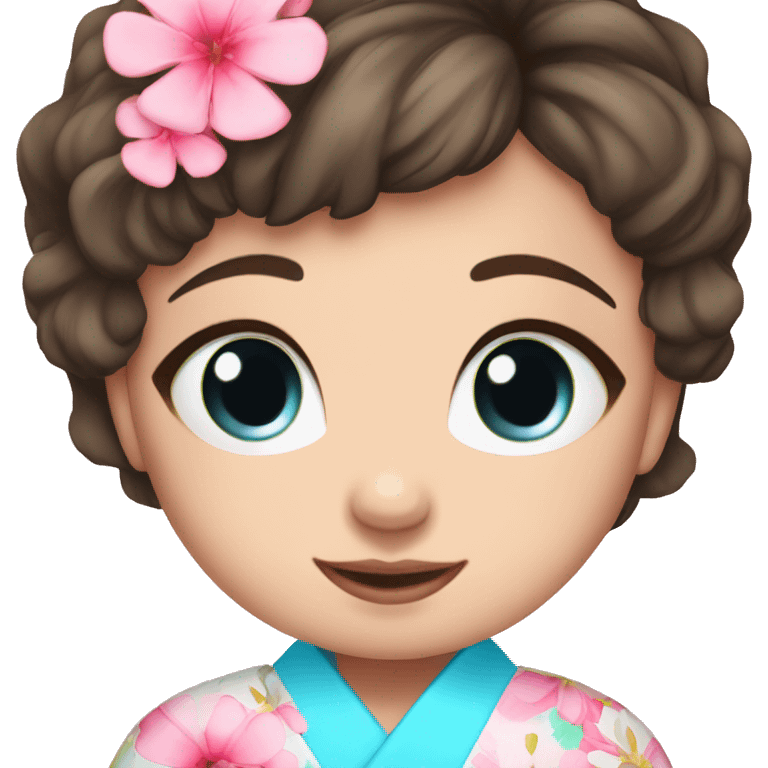 cute brunette girl with blue eyes in pink flower kimono emoji