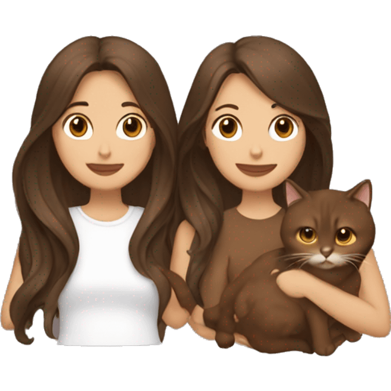 Two long hair brunettes keeping two brown cats in their hands emoji