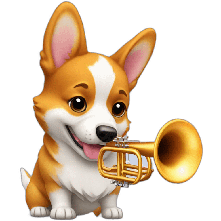 a corgi playing a trumpet made of fire emoji