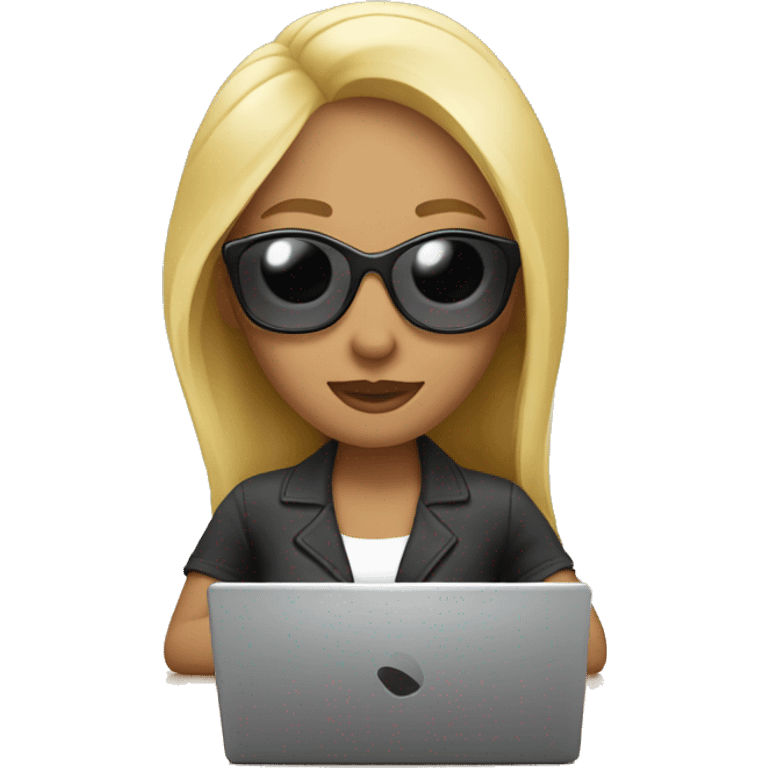 women with blond hair working behind laptop with sunglasses  emoji