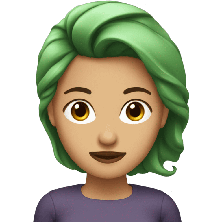 Mujer aburrida con pelo café ojos verde fuerte  emoji