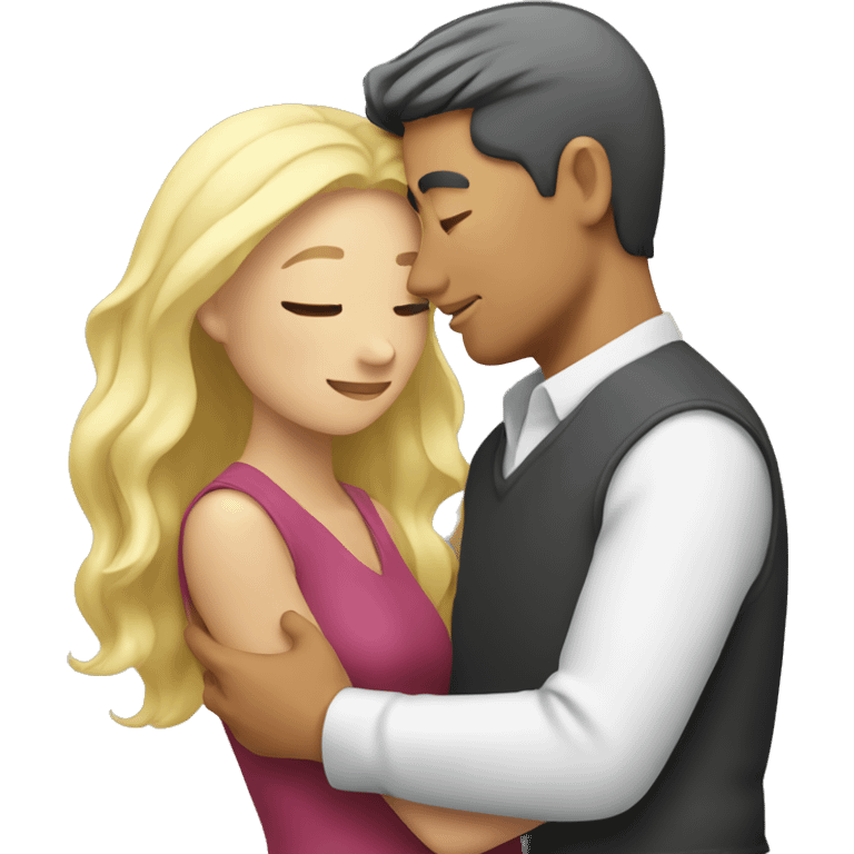 asian man hugging blonde woman emoji