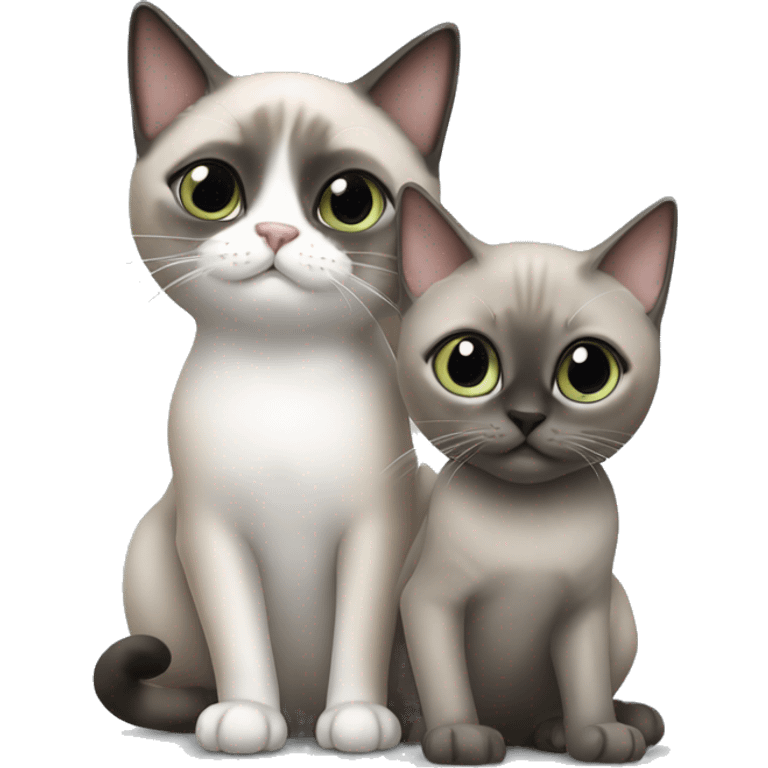 Siamese cat playing with a British gray cat emoji