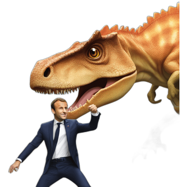 Emmanuel Macron qui chevauche un dinosaure emoji