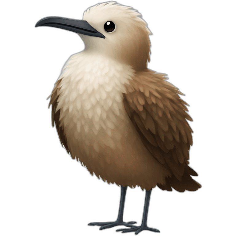 fluffy brown sea bird with white flecks and long legs and long beak emoji