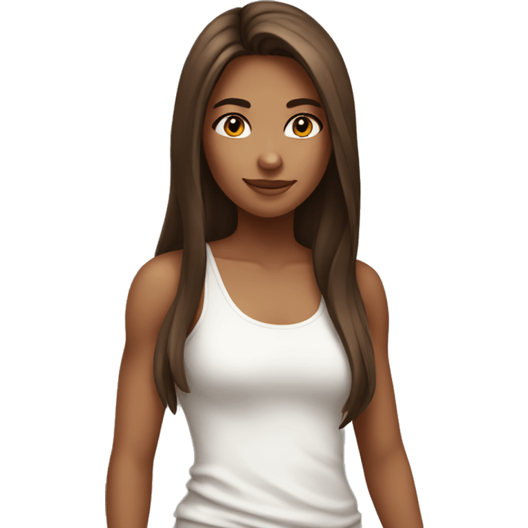 girl with long brown hair in a white tank top emoji