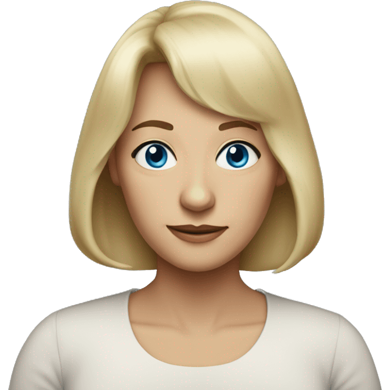 widow with blonde, shoulder length hair with bangs, blue eyes,  60 years old, 160 pounds emoji