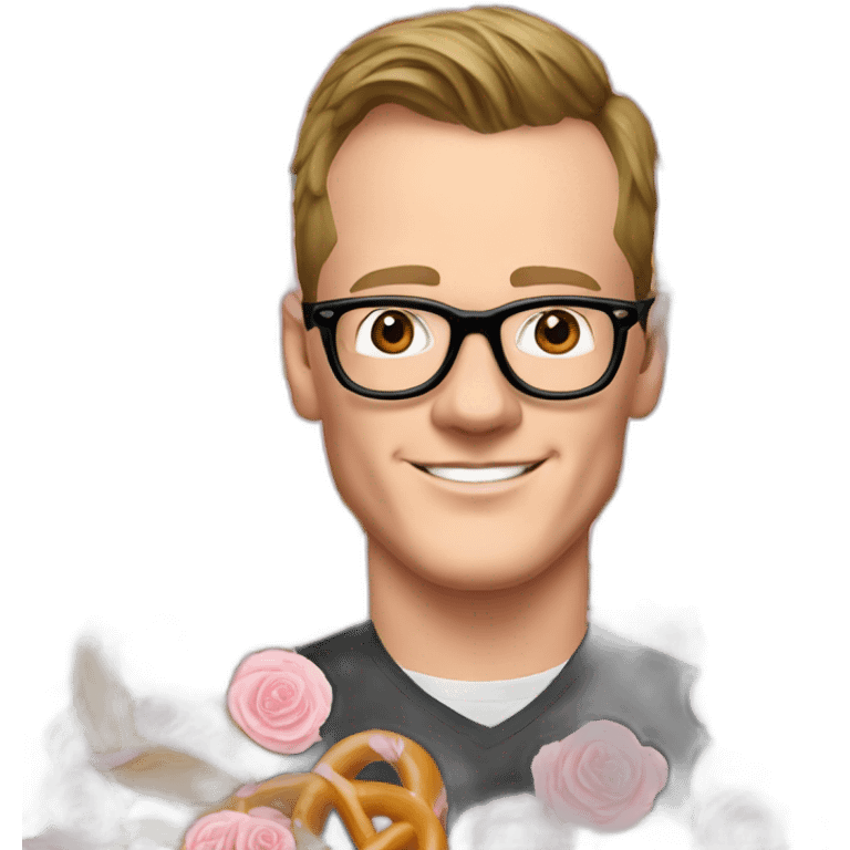 Jonathan Toews wearing glasses as a pretzel with pastel roses emoji