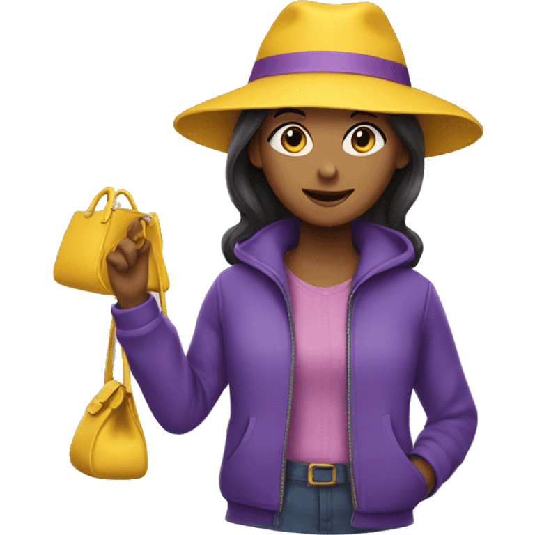 Girl with yellow hat and violet bag  emoji