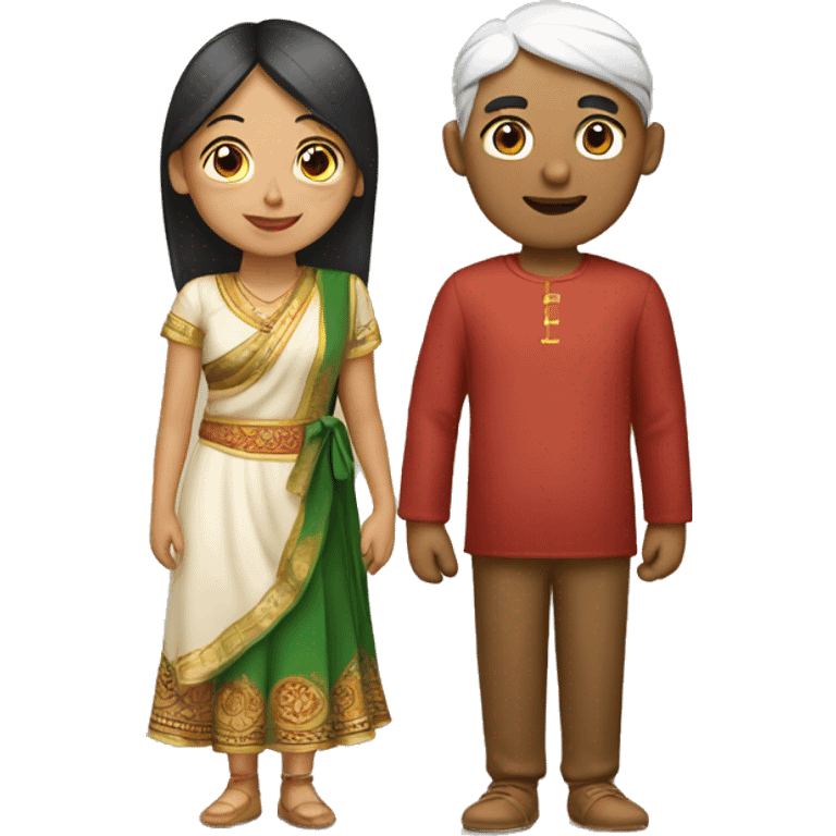 a loving indian and chinese couple emoji