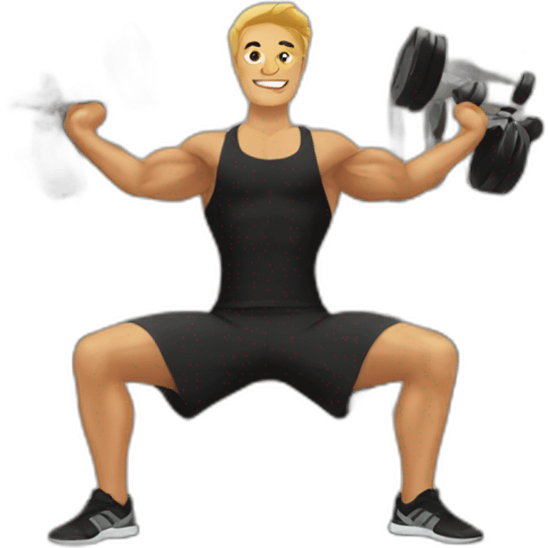 guy workout in gym with dumbell shoulder press emoji