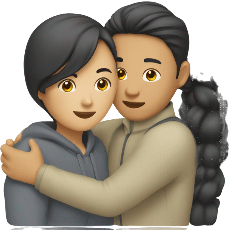 asian man and asian woman hugging emoji