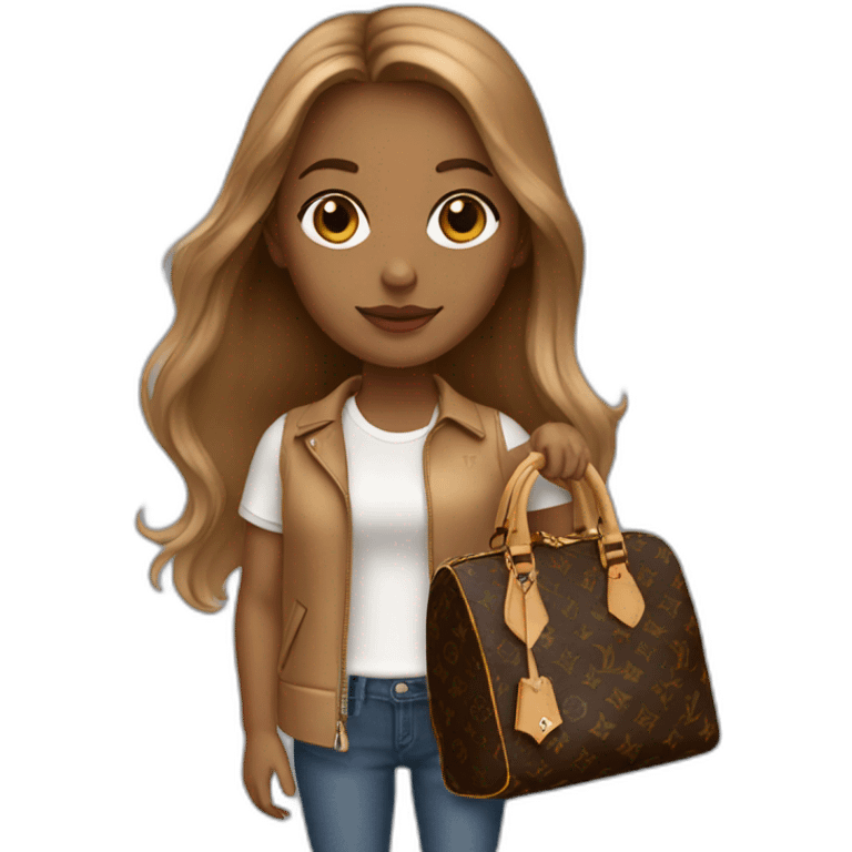 1 girl with light-brown long hair holding louis vuitton bag emoji