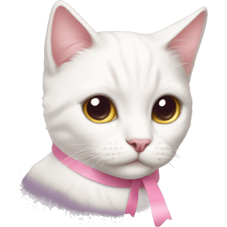 White cat with pink ribbon  emoji