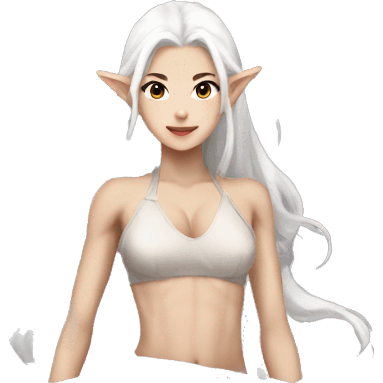 Asian feminine body abs long white hair elf  emoji