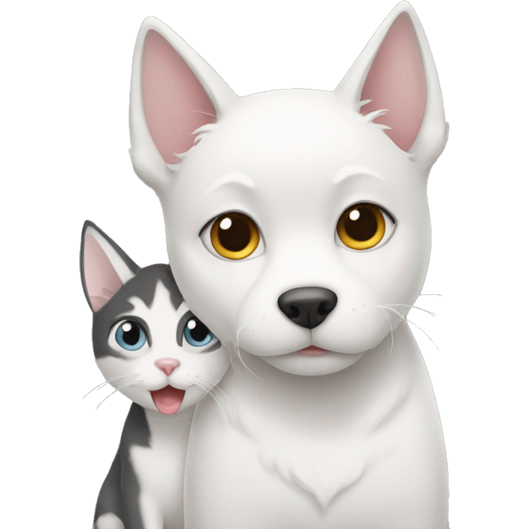 white cat with a husky dog hugging emoji