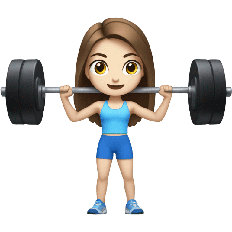 Pale girl with brown hair and blue eyes lifting weights emoji